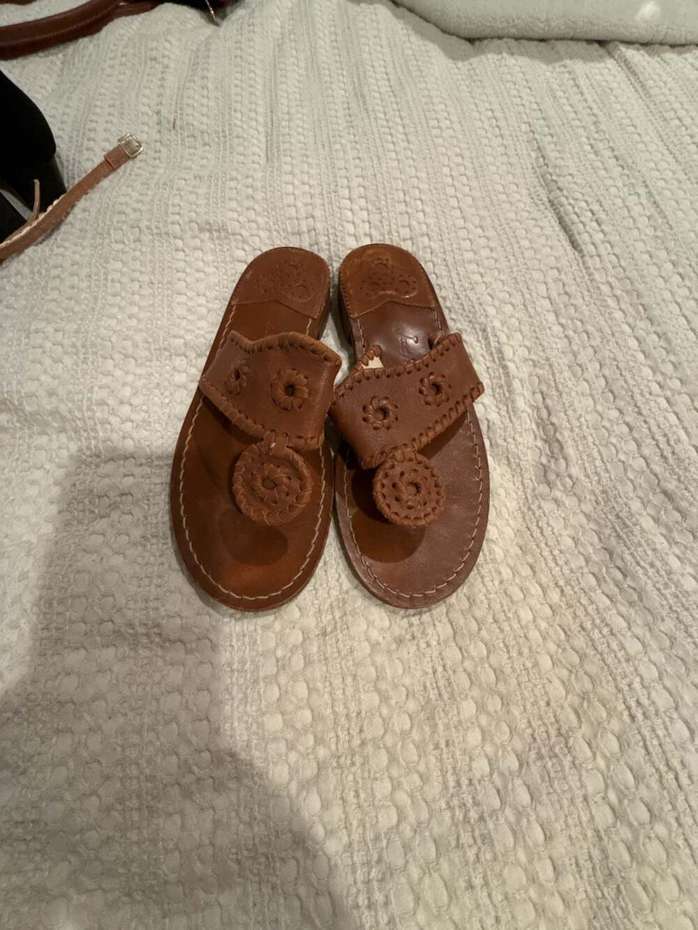 Jack Rogers 1960 Classic Leather Flat Thong Sandals Brown Size 7M